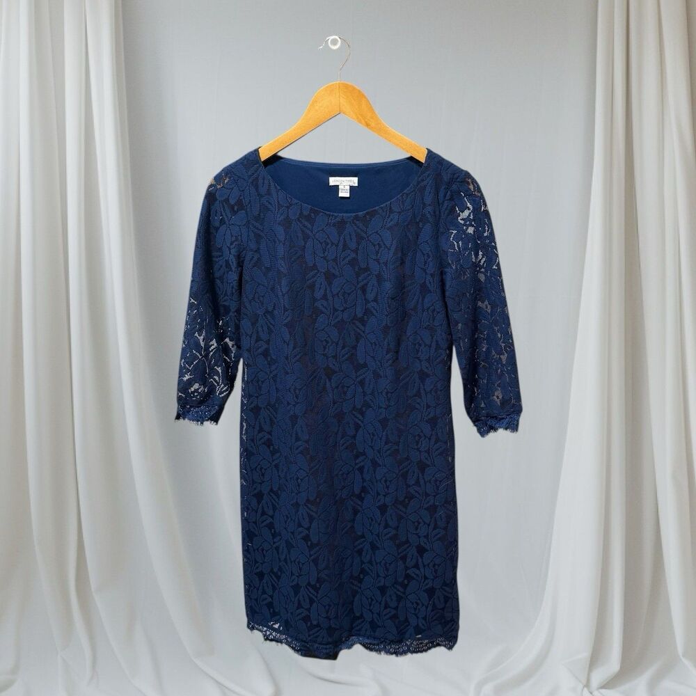 Navy Lace Dress Classic Chic Cocktail Wedding Guest Romantic Party Formal Size 4
